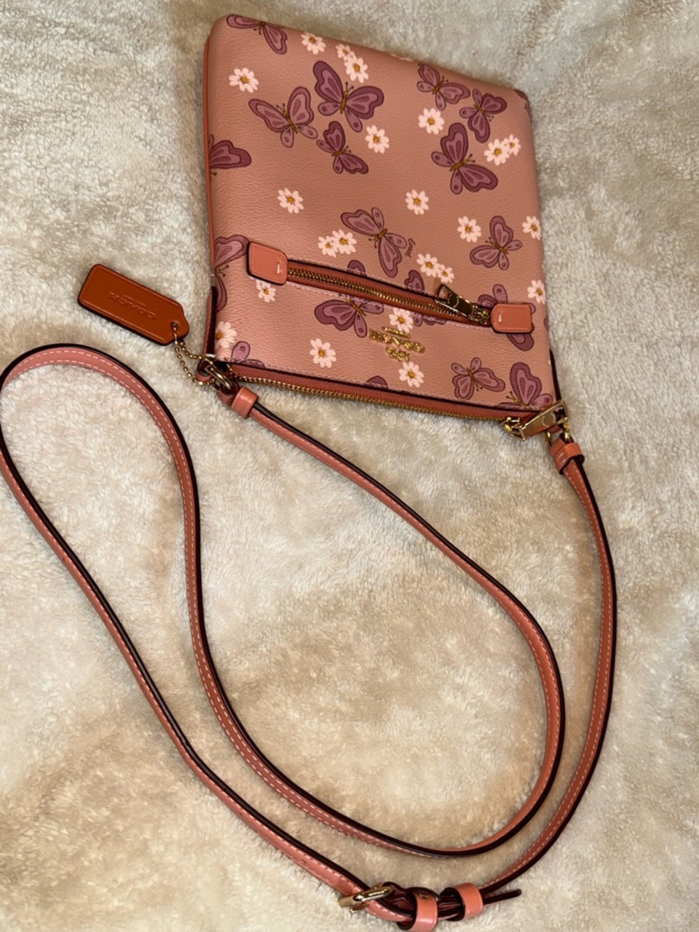 Y2K Coach Pink Mini Rowan File Pink Butterfly Daisy Floral Crossbody Bag Hangtag - Picture 3 of 13